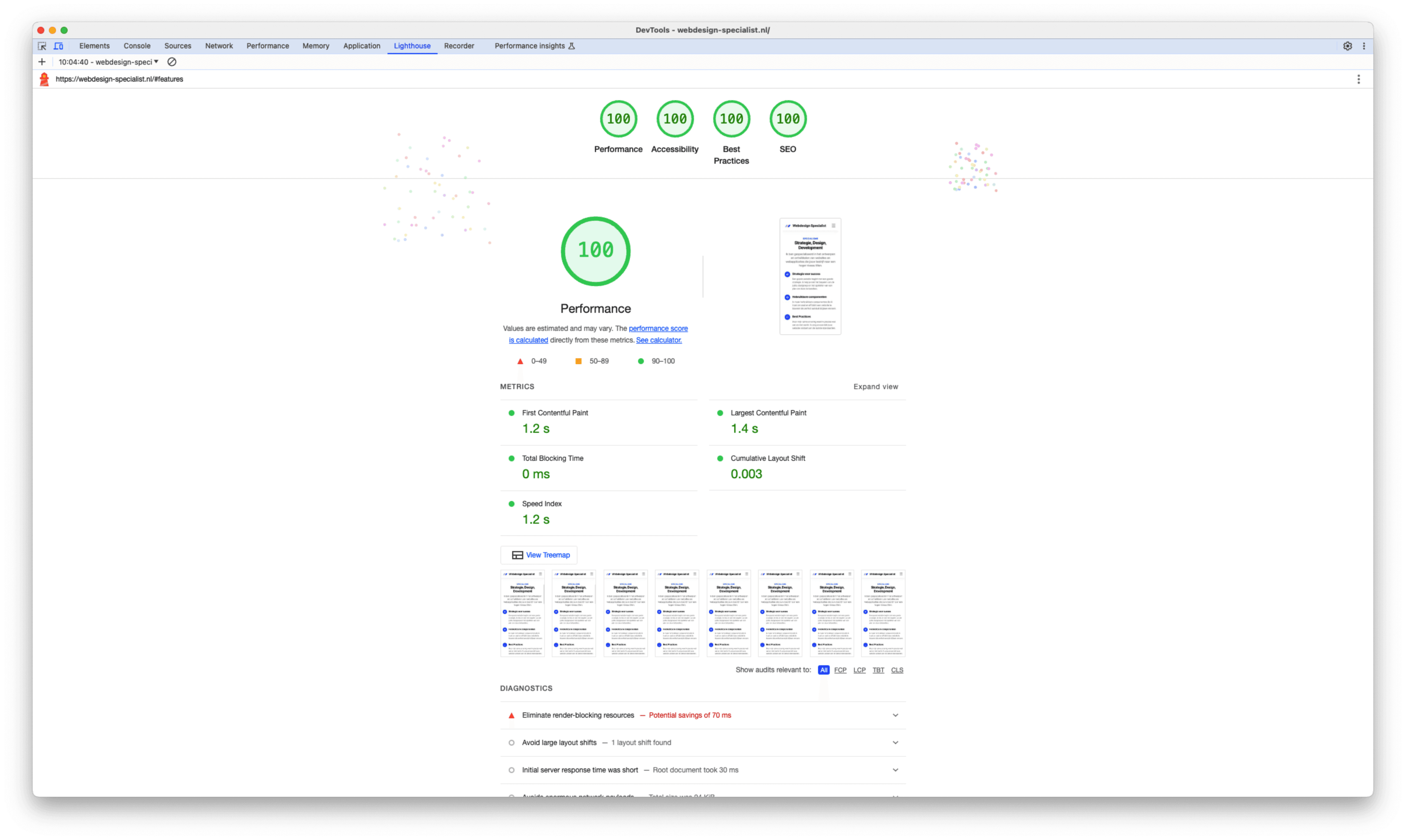 Astro Pagespeed 100 percent screenshot